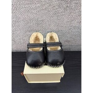 UGG Australia Infant 6-12M Black Leather Shearling Mary Jane Booties  Shoes Box